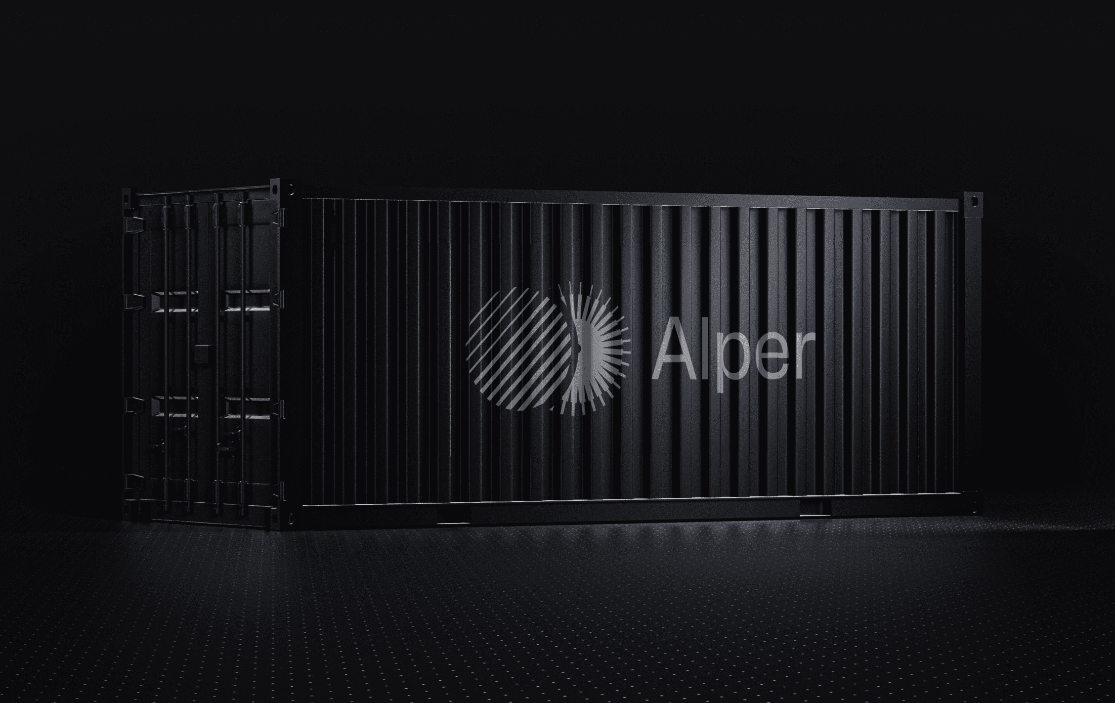 Container mockup with Alper logo printed on it.