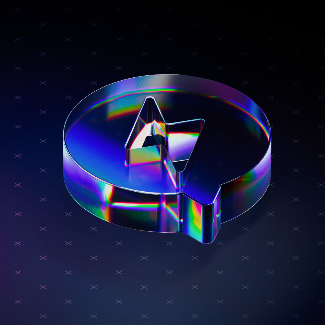 3D glass logo flying over the surface